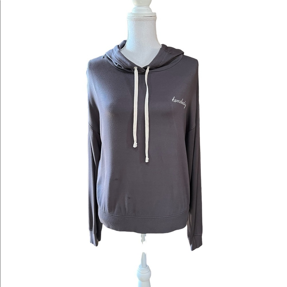 MAGNOLIA WOMENS GRAY LIGHTWEIGHT HOMEBODY PULLOVER HOODIE OVERSIZED SMALL